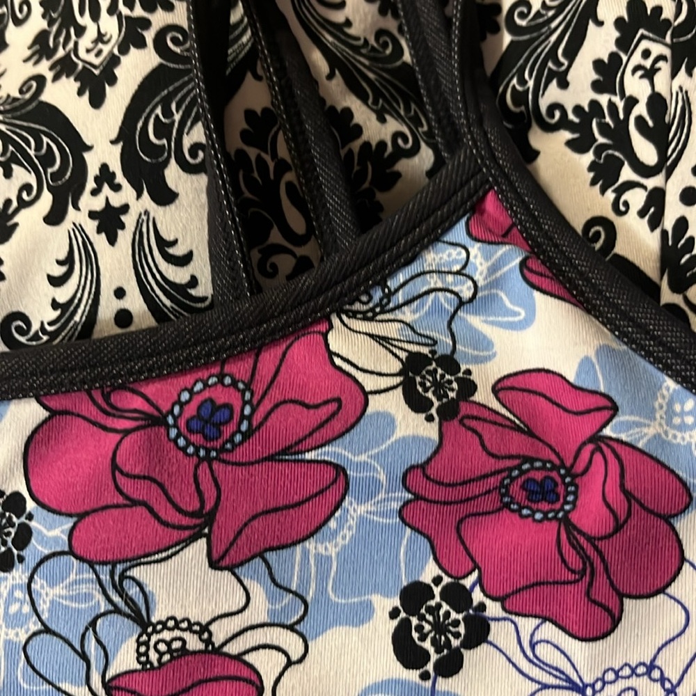 Soybu Womens Tank Top Size Small Floral Damask Print Black White Yoga Workout - Picture 4 of 10
